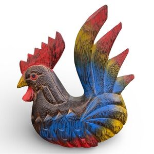 Rooster Carved Wooden Sculpture Cottage Country Core Handmade